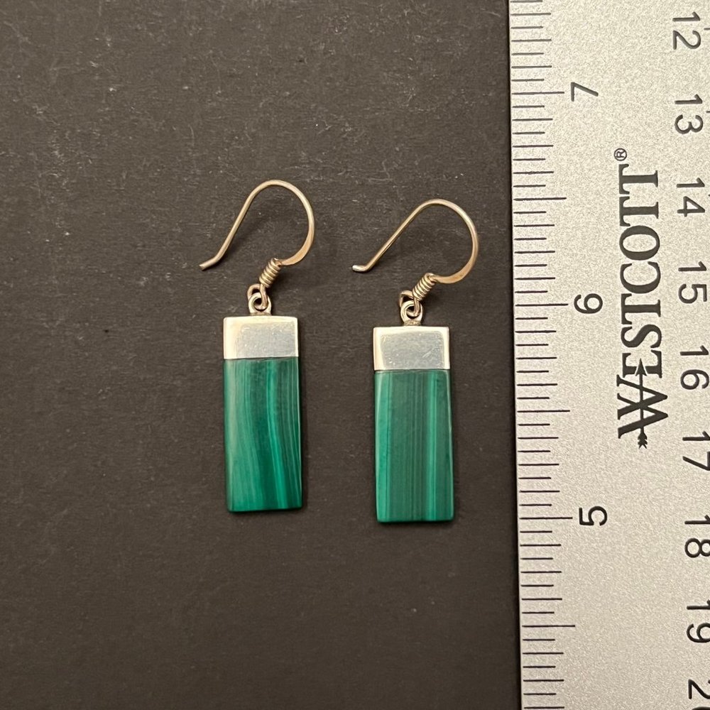 Rectangular Malachite And Sterling Silver Drop Ea… - image 6